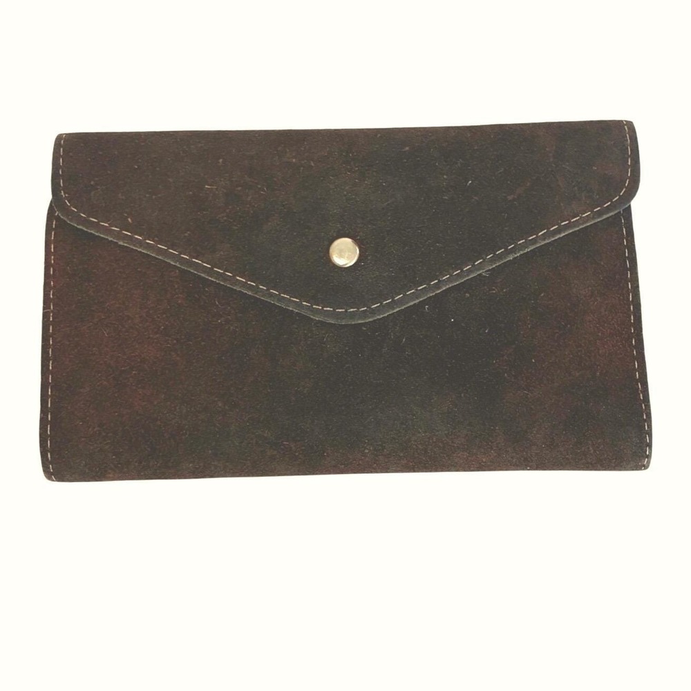 Vintage Brazilian Leather Envelope Wallet Brown Soft Snap Minimalist Unisex Y2K‎